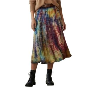 Vintage Rainbow Tie-Dye Flared Midi Skirt Boho Whimsy Fairycore Medium